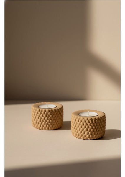 Bal Peteği Dokulu 2'li Beton Tealight Mumluk