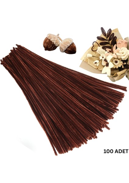 Şönil Tel, El Işi, Dıy, Hobi ve Çiçek Yapım Teli, Kahverengi, 100 Adet, 6 mm - 30 cm