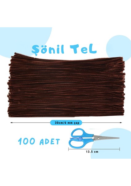 Şönil Tel, El Işi, Dıy, Hobi ve Çiçek Yapım Teli, Kahverengi, 100 Adet, 6 mm - 30 cm fiyatları