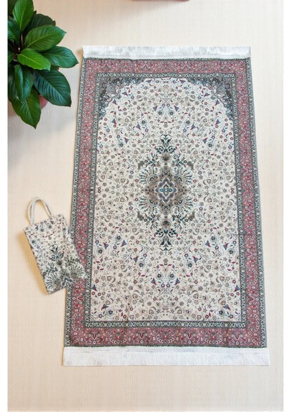 Ipeksi Dokulu Çantalı Kadife Seccade - Çiçek Motifli, Pratik, Taşınabilir - Gül Kurusu fiyatları