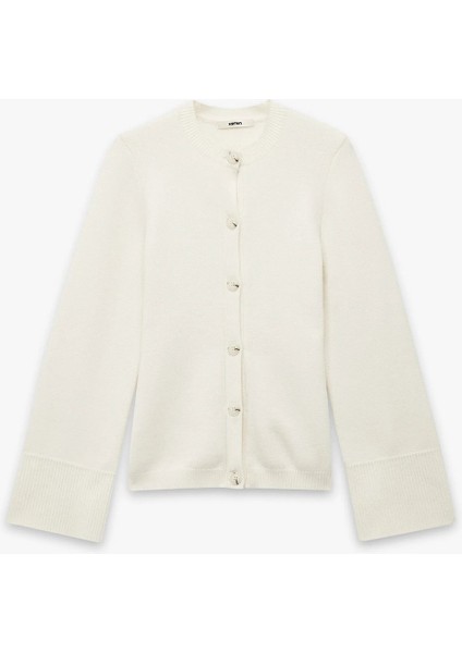 Kadın x Sibil Çetinkaya - Geniş Uzun Kollu Bisiklet Yaka Düğmeli Triko Hırka 6WAK90474HT fırsatları