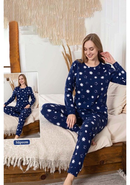 Kadın Yıldız Desen Suprem Pijama Takımı 0467 Lacivert fırsatları