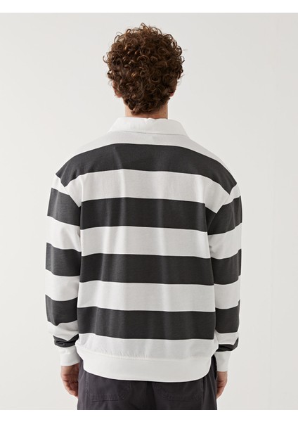 Yeni Sezon Polo Yaka Uzun Kollu Çizgili Erkek Kalın Sweatshirt fırsatları