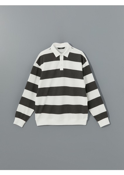 Yeni Sezon Polo Yaka Uzun Kollu Çizgili Erkek Kalın Sweatshirt indirimleri