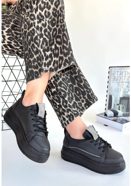 Lvsqvr Leope Siyah Cilt Bağcıklı Spor Ayakkabı (Numara: 37)