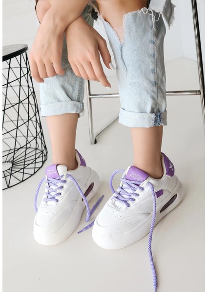 Lvsqvr Chris Beyaz Cilt Lila Detaylı Bağcıklı Spor Ayakkabı (Numara: 39) modelleri