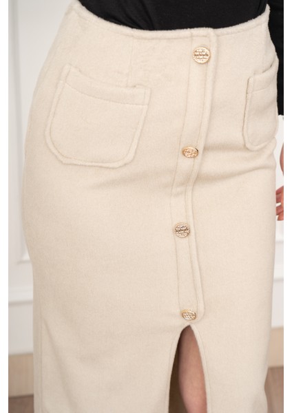 Velora Signature Wool Slit Skirt