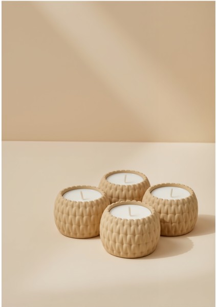 Dokulu 4’lü Beton Tealight Mumluk Seti