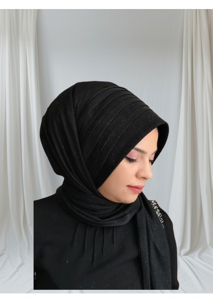 Simli Siyah Zehra Model Hazır Türban Hazır Şal Abiye Şal modelleri