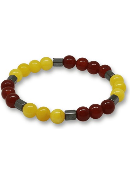 Küre Kesim Sarı Kırmızı Jade Akik Hematit Doğaltaş Erkek Taraftar Bileklik