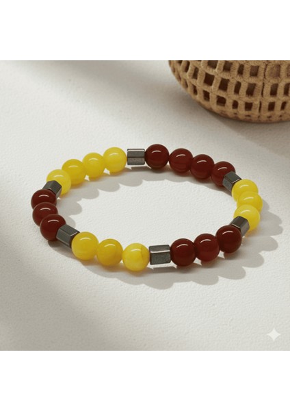 Küre Kesim Sarı Kırmızı Jade Akik Hematit Doğaltaş Erkek Taraftar Bileklik fırsatları