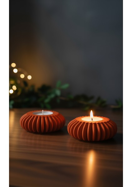 Dişli Dokulu 2'li Beton Tealight Mumluk