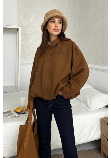 Basic Crop Gömlek Ceket (Shacket) Camelbasic, Crop, Gömlek