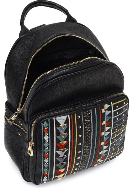 Kadın Siyah Baskılı Sırt Çantası 25ABD265326