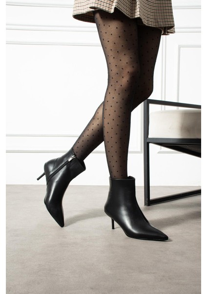 Yevsa Kadın Bot Ince Topuklu Fermuarlı Siyah Deri fiyatları