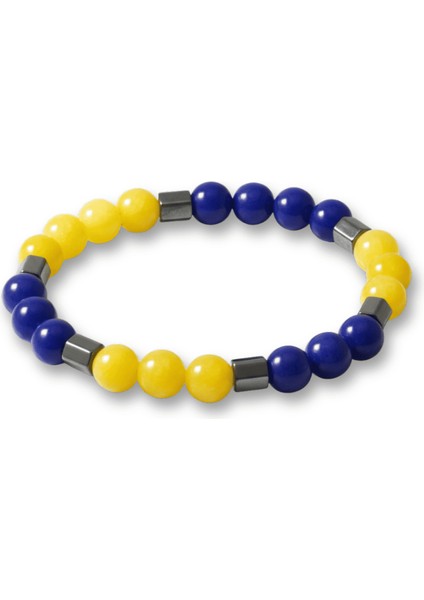 Küre Kesim Sarı Lacivert Jade Hematit Doğaltaş Erkek Taraftar Bileklik