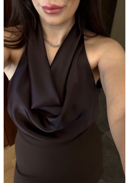 Degaje Yaka Premium Saten Bluz- Kahverengi fırsatları