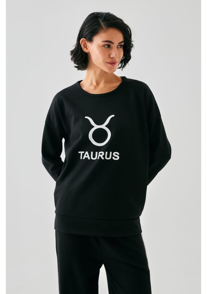 Kadın Siyah Boğa Burcu Oversize 2 Iplik Eşofman Ev Giyim Takımı fiyatları