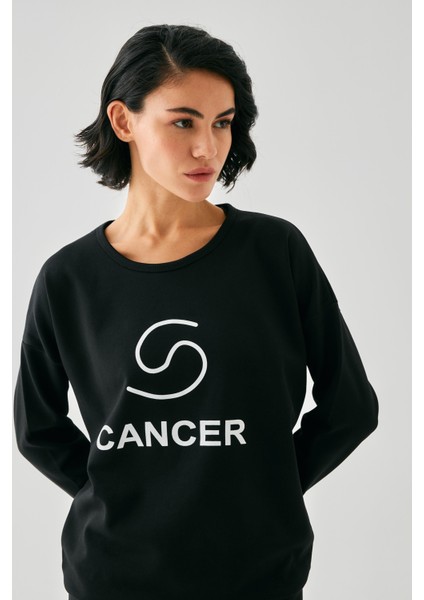 Kadın Siyah Yengeç Burcu Oversize 2 Iplik Eşofman Ev Giyim Takımı fiyatları