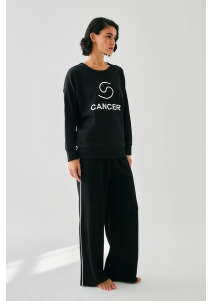 Kadın Siyah Yengeç Burcu Oversize 2 Iplik Eşofman Ev Giyim Takımı fırsatları
