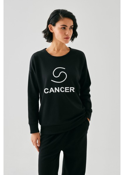 Kadın Siyah Yengeç Burcu Oversize 2 Iplik Eşofman Ev Giyim Takımı indirimleri