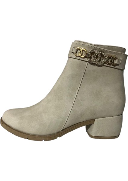Bej Mat Fermuar Detaylı Rahat Kadın 4.5 cm Topuklu Bot fiyatları