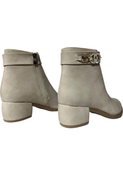 Bej Mat Fermuar Detaylı Rahat Kadın 4.5 cm Topuklu Bot indirimleri