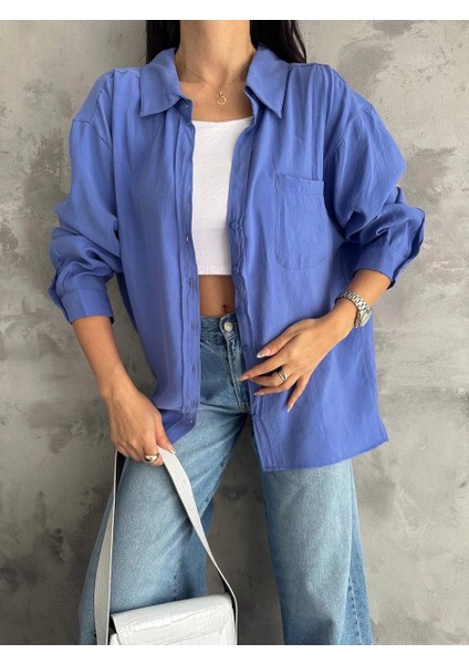 Lvsqvr Modal Oversize Cepli Gömlek Mavi (Beden: Standart)