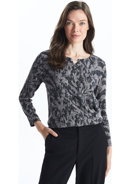 Yeni Sezon Bisiklet Yaka Desenli Uzun Kollu Kadın Bluz