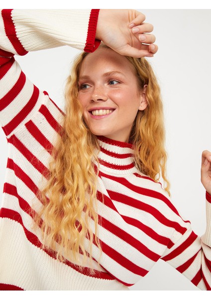 Yeni Sezon Balıkçı Yaka Çizgili Uzun Kollu Kadın Triko Kazak