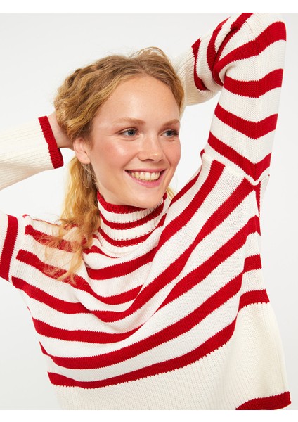 Yeni Sezon Balıkçı Yaka Çizgili Uzun Kollu Kadın Triko Kazak fiyatları