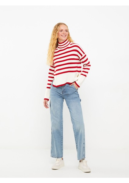 Yeni Sezon Balıkçı Yaka Çizgili Uzun Kollu Kadın Triko Kazak modelleri