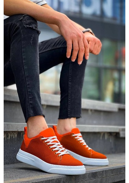 Lvsqvr KB-X204 Kuback Turuncu Keten Beyaz Yüksek Taban Günlük Erkek Spor Ayakkabı (Numara: 41)