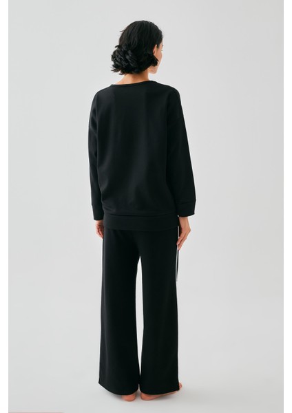 Kadın Siyah Yay Burcu Oversize 2 Iplik Eşofman Ev Giyim Takımı indirimleri