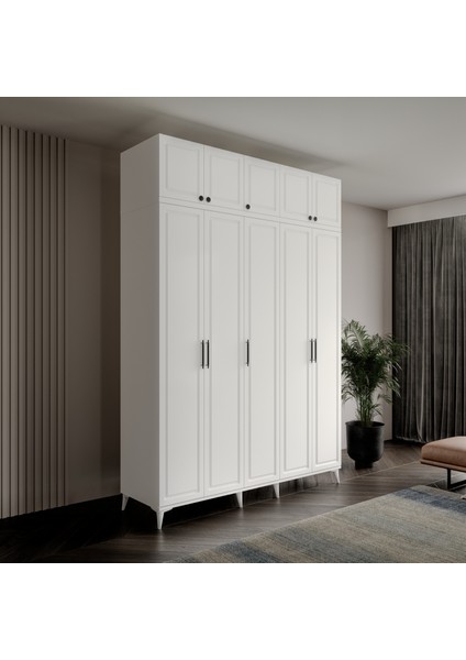 Milas 5 Kapaklı Komple Mdf Ayaklı Yüklüklü Gardırop - Elbise Dolabı - Yüklük Dolabı