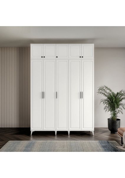 Milas 5 Kapaklı Komple Mdf Ayaklı Yüklüklü Gardırop - Elbise Dolabı - Yüklük Dolabı fiyatları