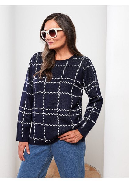 Yeni Sezon Bisiklet Yaka Desenli Uzun Kollu Kadın Triko Kazak