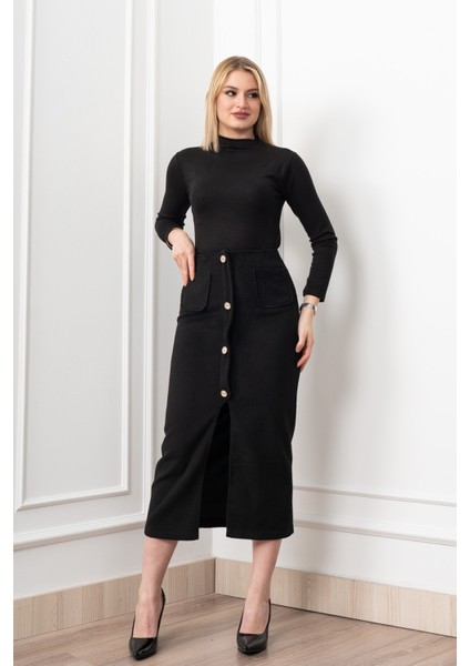Velora Signature Wool Slit Skirt