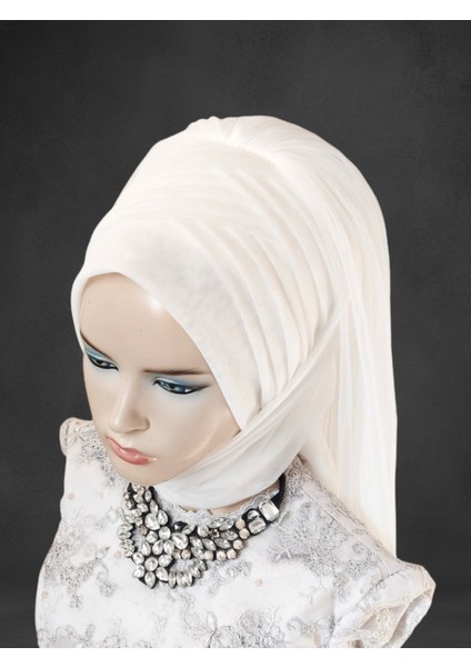 Gelinbaşı Kırık Beyaz Duvaklı Hazır Türban Hazır Şal Abiye Şal fiyatları