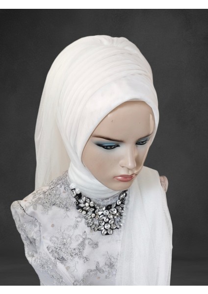 Gelinbaşı Kırık Beyaz Duvaklı Hazır Türban Hazır Şal Abiye Şal fırsatları