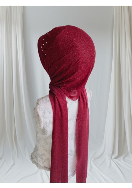Bordo Simli Zehra Hazır Türban Hazır Şal Abiye Şal fiyatları