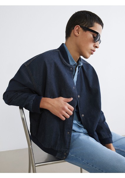 Yeni Sezon Rahat Kalıp Kolej Yaka Erkek Bomber Jean Ceket