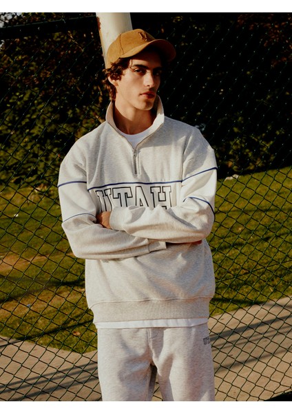 Yeni Sezon Dik Yaka Uzun Kollu Baskılı Erkek Kalın Sweatshirt