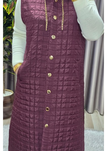 Kadın Giyim Büyük Beden Kapşonlu Astarlı Kare Desen Yelek fiyatları