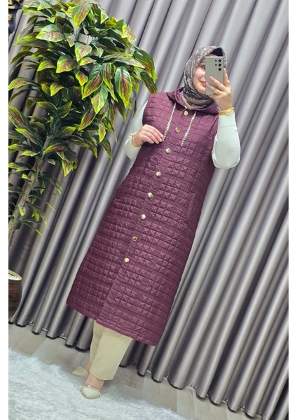 Kadın Giyim Büyük Beden Kapşonlu Astarlı Kare Desen Yelek fırsatları