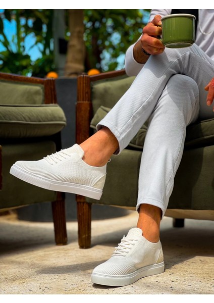 Lvsqvr KB-101 Kuback Beyaz Triko Bağcıklı Günlük Erkek Ayakkabı (Numara: 43)