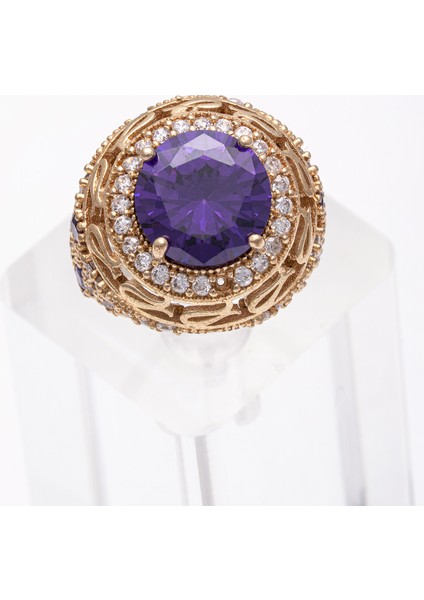 Mor Doğal Taşlı Bakır Işlemeli 925 Ayar Gümüş Kadın Yüzük – Zarif ve Gösterişli Tasarım fiyatları