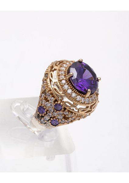 Mor Doğal Taşlı Bakır Işlemeli 925 Ayar Gümüş Kadın Yüzük – Zarif ve Gösterişli Tasarım modelleri