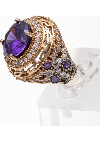 Mor Doğal Taşlı Bakır Işlemeli 925 Ayar Gümüş Kadın Yüzük – Zarif ve Gösterişli Tasarım fırsatları