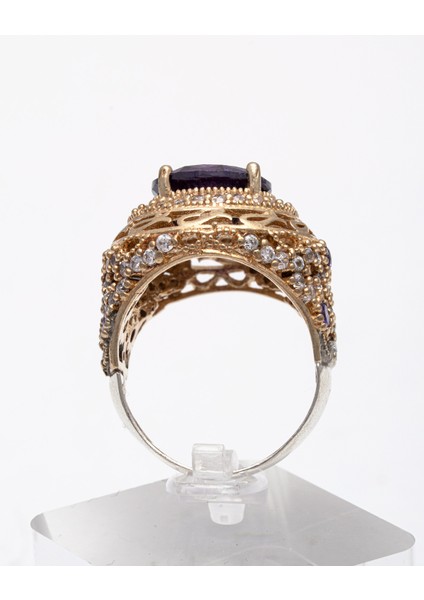 Mor Doğal Taşlı Bakır Işlemeli 925 Ayar Gümüş Kadın Yüzük – Zarif ve Gösterişli Tasarım indirimleri